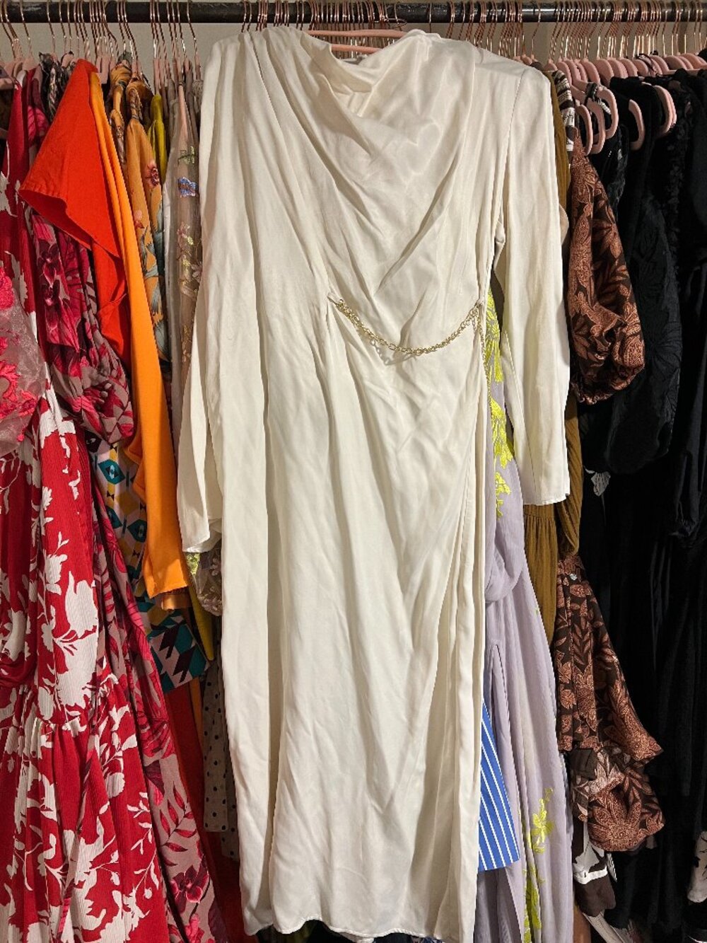 Zara Cream/White Draped Maxi Dress with Chain Detail